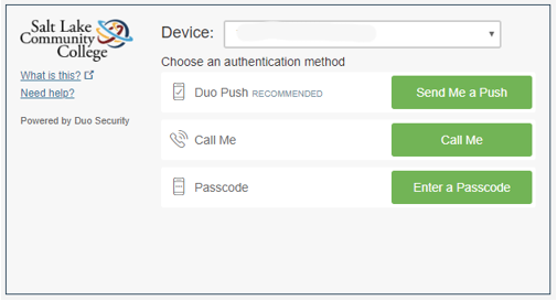 DUO two factor authentication screen