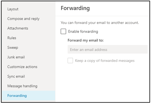 Image of forwarding options for email.