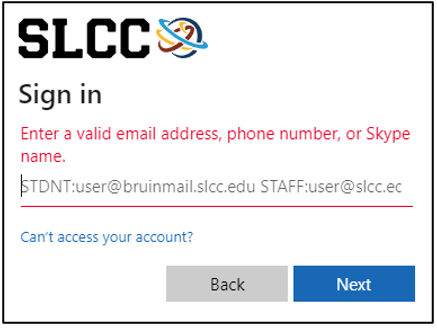 Invalid email address error window.