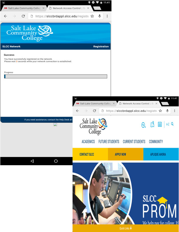 Image shows Success bar and SLCC.edu homepage