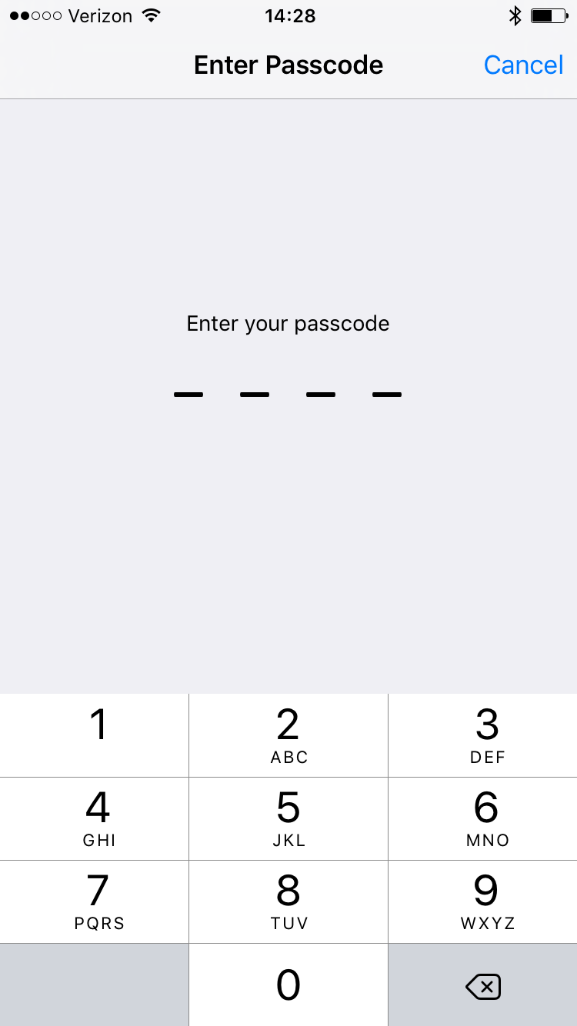 Image shows passcode screen