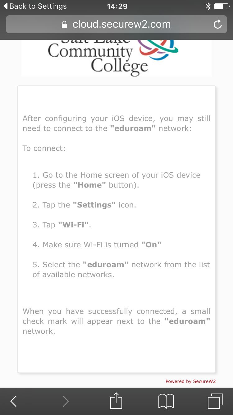 Image shows eduroam how-to screen